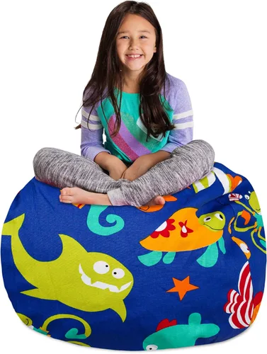 Miniatura 42 de Posh Stuffable - Sillón puff con almacenamiento para niños, contenedor de animales de peluche, organizador de juguetes de niños Lona rayas verde