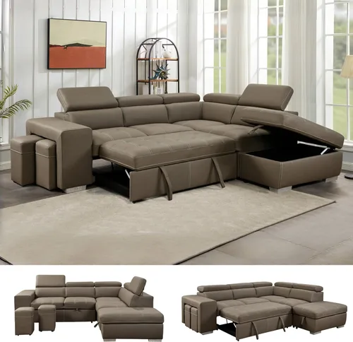 Miniatura 16 de THSUPER Sofá seccional reclinable de microfibra de 102 pulgadas en forma de L con cama extraíble y chaise de almacenamiento, sofás convertibles