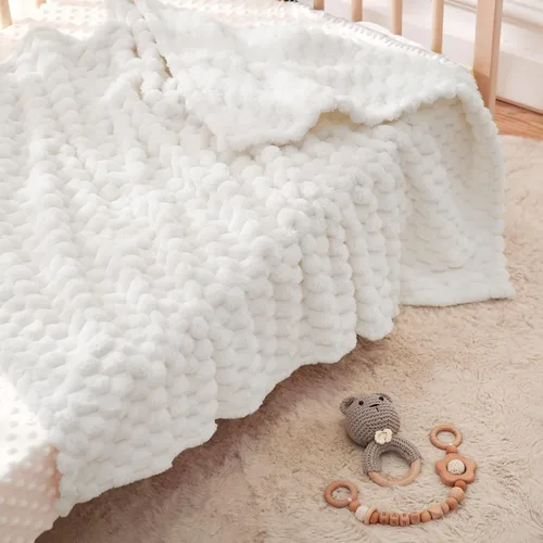 Miniatura 5 de HOMRITAR Manta de franela de forro polar mullida para bebé, jacquard 3D, manta de cama de felpa suave y cálida para decoración del hogar, manta