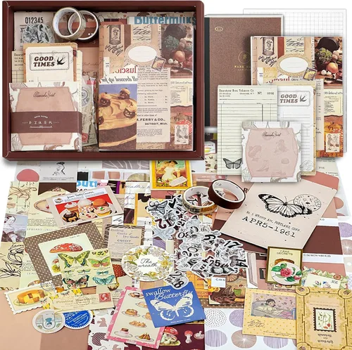 Miniatura 15 de Kit de Suministros para Scrapbooking, Kit de Scrapbook Estético Botánico Vintage para Bullet Journal Junk Journal A6 Cuaderno de Cuadrícula