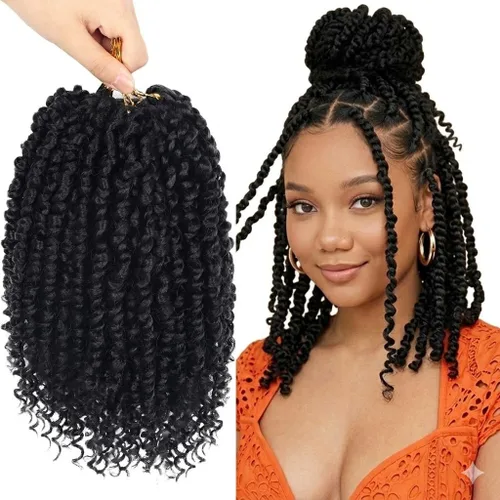 Miniatura 76 de Bileaf Cabello de Ganchillo Passion Twist Pre-retorcido de 10 Pulgadas, 8 Paquetes de Ganchillo Passion Twist, Cabello Corto Passion Twist