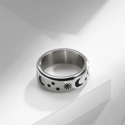 Miniatura 2 de Anillos giratorios de acero inoxidable de titanio con estrella de luna negra para mujeres, hombres, adolescentes, niñas, delicados anillos