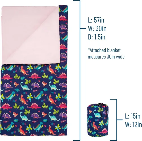 Miniatura 5 de Saco de dormir Wildkin para niños – Diseño enrollable con bolsa de almacenamiento para la escuela, viajes y camping - Dinosaurios encantadores