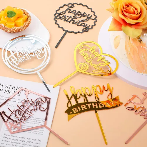 Miniatura 3 de 24 adornos acrílicos gruesos para tartas de cumpleaños con purpurina para fiestas de cumpleaños, pasteles, postres, pasteles, 6 estilos, 4