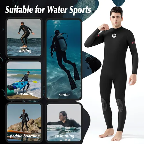 Miniatura 6 de Traje de neopreno de cuerpo completo de 0.118 pulgadas para hombre, traje de neopreno para agua fría para surf, buceo, esnórquel, natación, kayak