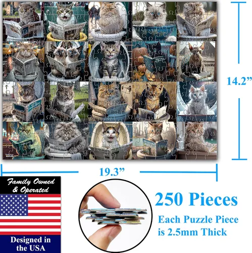 Miniatura 2 de Think2Master Rompecabezas de 250 piezas de Pooping Cats con conmovedores gatitos y gatos. Decoración perfecta para el baño, regalo de broma