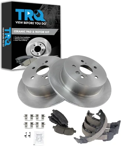 Miniatura 39 de TRQ Kit de pastillas de freno y rotor Posi trasero premium con zapatas de estacionamiento para camión GM SUV