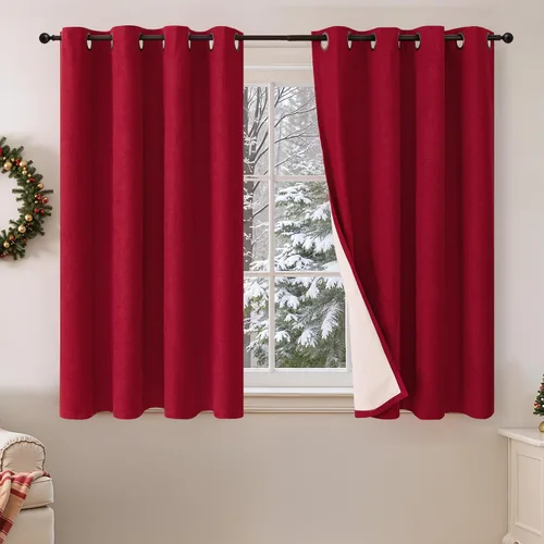 Miniatura 44 de Cortinas Opacas de Lino Azul Bebé para Guardería de 40 Pulgadas de Largo, 2 Paneles, Cortinas Cortas con Aislamiento Térmico Boho de Bloqueo Total