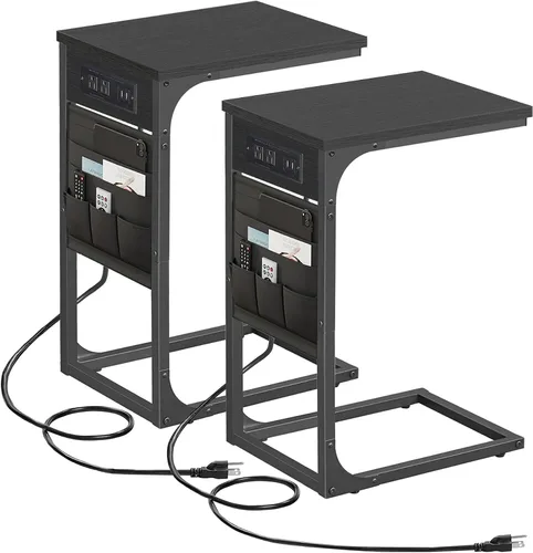 Miniatura 21 de TUTOTAK - Mesa auxiliar en forma de C, mesa lateral para sofá, mesa de sofá con bolsa de almacenamiento, bandeja para TV para sala de estar, Negro