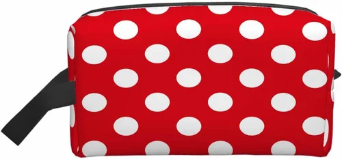 Bolsa de maquillaje Bolsa de cosméticos de viaje, bolsa de maquillaje portátil versátil con cremallera para mujeres, Estampado de puntos