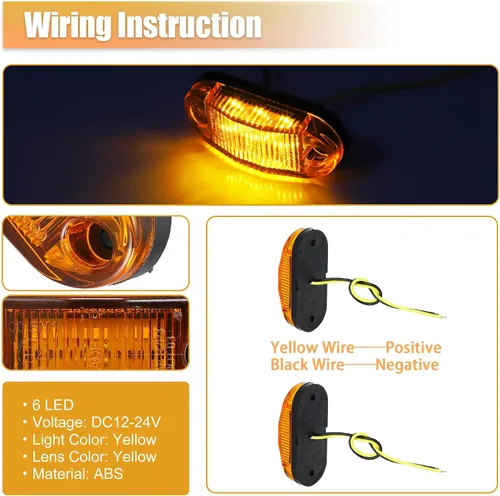 Miniatura 3 de X AUTOHAUX 10 luces LED de marcador lateral de remolque de 12 V-24 V, ámbar ovalado, luces indicadoras laterales de 2.5 pulgadas, impermeable
