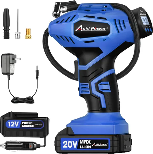 Miniatura 8 de AVID POWER - Compresor de aire inflador de neumáticos portátil, bomba de neumáticos de coche inalámbrica de 20 V con batería recargable alimentada