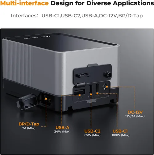 Miniatura 4 de K&F CONCEPT Batería de montaje en V de 99 Wh con carga rápida PD100W 14.8V/6700mAh Mini batería de montaje en V con D-Tap, DC, USB-C dual, USB-A