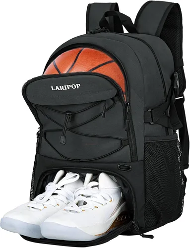 Miniatura 8 de LARIPOP Basketball Backpack with Ball Compartment - Ventilated Shoe Pocket Fits US Size 15, Water Resistant 30L Sports Bag for Men Women Teen