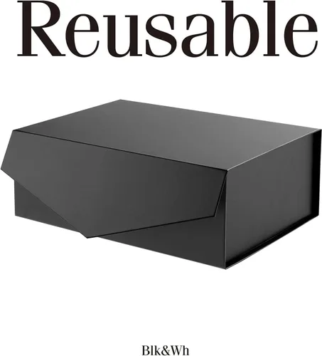 Miniatura 3 de BLK&WH Caja de regalo de 10.5 x 7.7 x 3.8 pulgadas con tapa magnética, caja plegable para padrino de boda (negro mate)