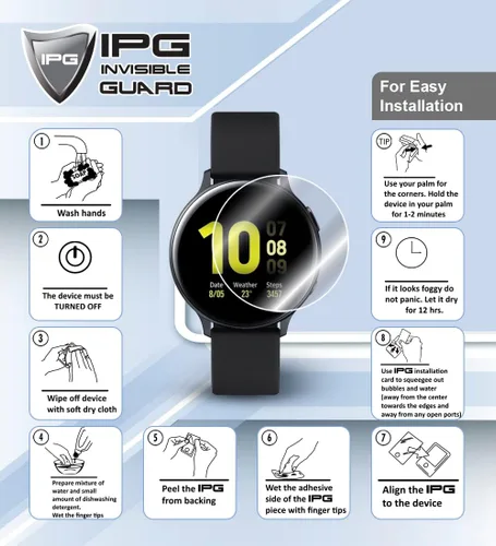 Miniatura 4 de IPG Protector de pantalla de reloj redondo universal (2 unidades) Película de hidrogel sin burbujas Protección invisible antiarañazos Bueno