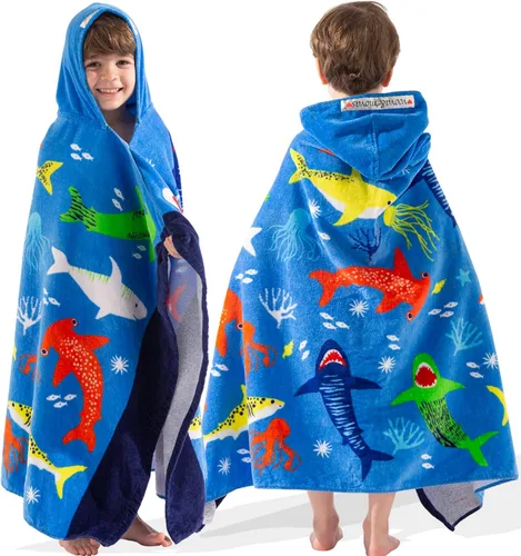 VOOVA & MOVAS - Toalla de playa de baño con capucha, para bebés, niños y niñas de 3 a 12 años, tamaño extra grande, 50 x 30 pulgadas, algodón
