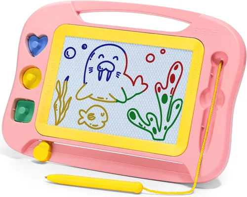 Miniatura 18 de SGILE - Pizarra magnética para dibujar grande, 4 colores, con 4 sellos, para niños pequeños, juguete educativo de aprendizaje, para niños de más