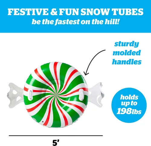 Miniatura 4 de Tubo de nieve inflable grande de 48 pulgadas para niños y adultos, juguete de invierno duradero para tubos y trineos - menta
