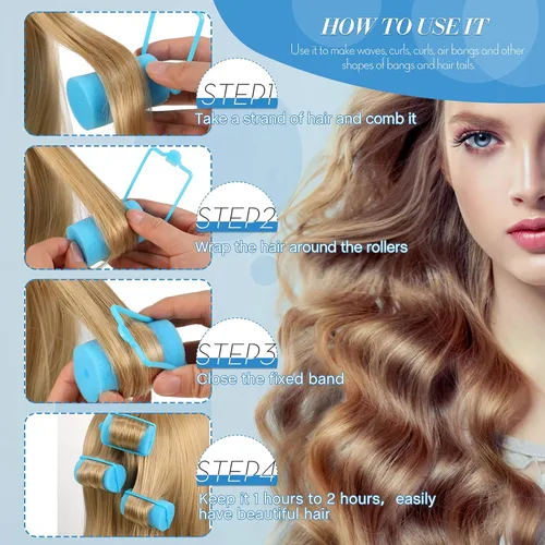 Miniatura 5 de Geyoga 18 rodillos de esponja para el cabello, rizadores grandes de espuma suave, rizadores de peluquería de gran tamaño para mujeres