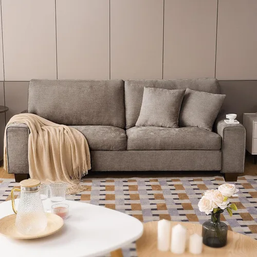 Miniatura 14 de DOPEDIO Sofá biplaza moderno para sala de estar, sillón reclinable de chenilla, funda extraíble, cojines de resorte, marco de madera maciza, fácil