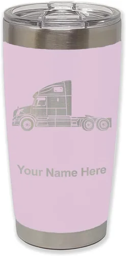 Miniatura 25 de LaserGram Taza aislada al vacío de 20 onzas, cabina de camión, grabado personalizado incluido (negro)