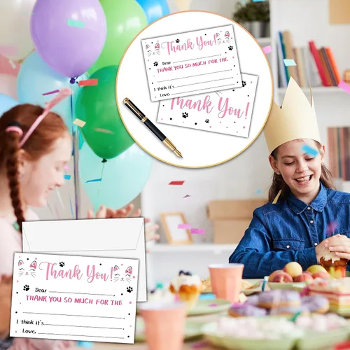 Miniatura 3 de Lindas Tarjetas de Agradecimiento de Gatos, Tarjeta de Agradecimiento con Espacio para Rellenar de Gato y Gatito, Notas de Agradecimiento de Gatito