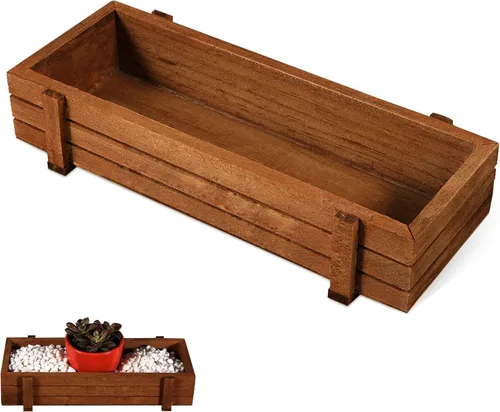 Miniatura 7 de Cyrank Macetero de madera, maceta, alféizar de la ventana, maceta rectangular para cactus suculentas, caja rectangular para interiores y exteriores