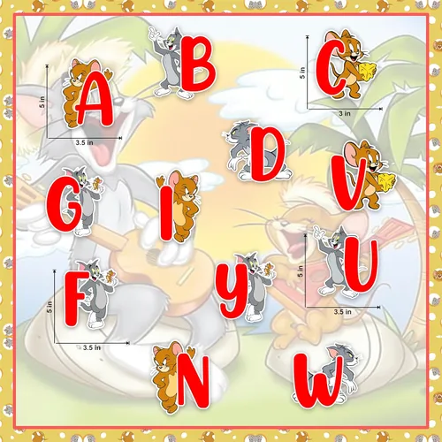 Miniatura 2 de Tom & Jery - Adhesivo decorativo para pared del alfabeto (A–Z), divertido alfabeto de dibujos animados para espacios de aprendizaje, calcomanías