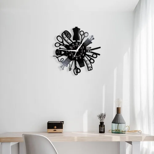 Miniatura 4 de Reloj de pared de costura, máquina de coser de 12 pulgadas, diseño de disco de vinilo, reloj de pared silencioso de cuarzo sin tictac, vintage, Sin