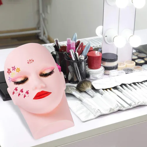 Miniatura 3 de Maniquí de entrenamiento profesional, cabeza plana, maquillaje, pestañas, pestañas, extensiones, práctica, maniquí, cosmetología, maniquí, cabeza