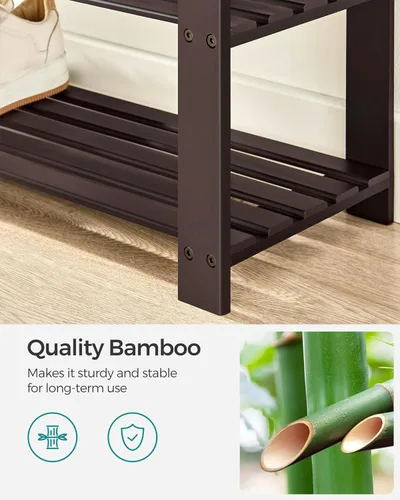Miniatura 5 de SONGMICS Banco de zapatos de bambú, organizador de zapatos de 3 niveles para entrada, sala de estar, asiento de banco con capacidad para hasta 300