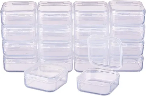 Miniatura 11 de BENECREAT Paquete de 24 contenedores cuadrados de plástico transparente de 1.38 x 1.38 x 0.7 pulgadas, con tapa para artículos, tapones