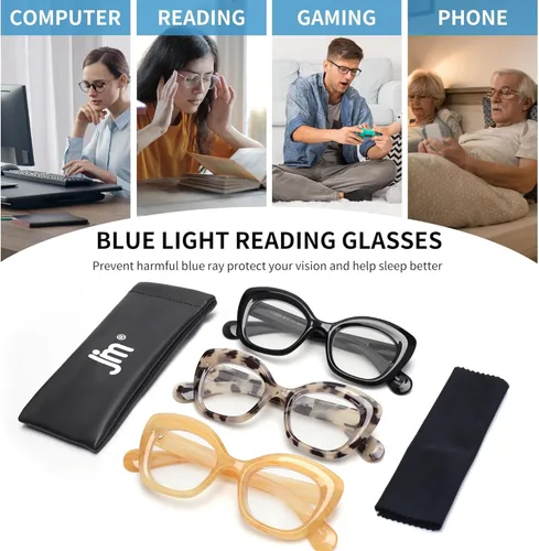 Miniatura 9 de JM Gafas de lectura con ojo de gato para mujer, lectores de computadora con bloqueo de luz azul con bisagra de resorte