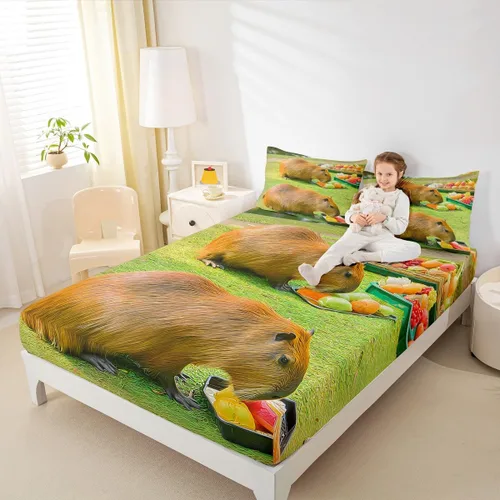 Miniatura 6 de Capybara - Juego de sábanas bajeras de tamaño individual para niños, amantes de los animales, para niños, adolescentes, regalos para amantes