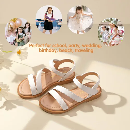 Miniatura 5 de PANDANINJIA Sandalias de verano para niñas Monica con punta abierta, zapatos planos de vestir para niños pequeños y grandes
