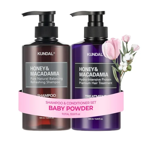 KUNDAL Juego de champú y acondicionador coreano [polvo de bebé] calidad de salón, aroma duradero, hidratante, sin sulfatos, aceite de argán y