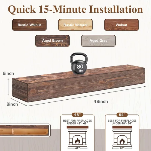 Miniatura 2 de Eshoma Mantel de chimenea – Estante sólido hecho a mano para sobre la chimenea – Estante flotante montado en la pared con soportes invisibles – 48