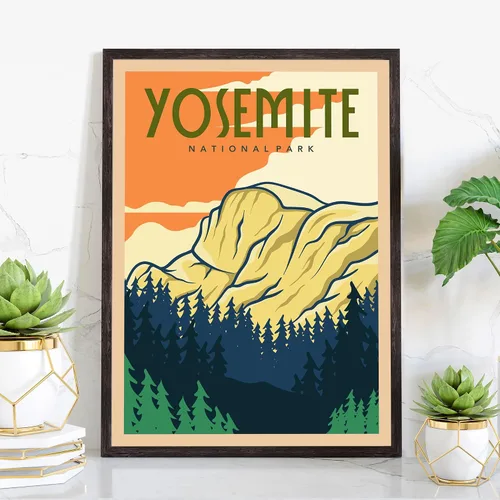 Miniatura 5 de Pera Print Póster del Parque Nacional de Yosemite, impresiones artísticas de pared de los parques nacionales de Yosemite, póster de viaje retro