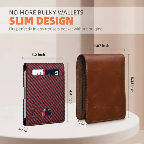 Miniatura 154 de RUNBOX - Carteras delgadas para hombre, cartera de piel con pinza para el dinero, cartera de bolsillo frontal con bloqueo RFID, tarjetero