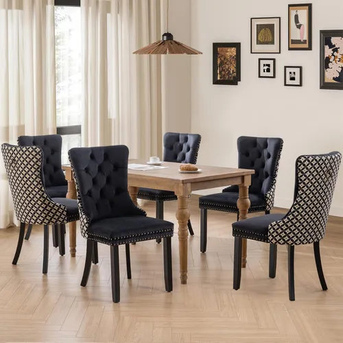 Miniatura 30 de Juego de 2 sillas de comedor tapizadas de tela de lino, sillas de cocina modernas de mediados de siglo con respaldo alto, ribete de cabeza de clavo