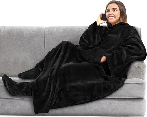 PAVILIA Manta de forro polar con mangas, bolsillos para los pies para mujeres, hombres y adultos, manta de felpa para llevar, cálida manta para