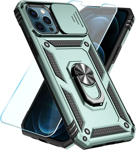 Miniatura 37 de SunStory Funda compatible con iPhone 12 Pro Max con protector de pantalla HD, cubierta de cámara deslizante y soporte de anillo giratorio