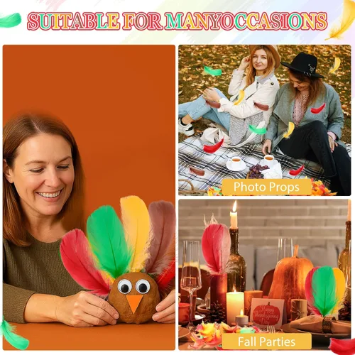 Miniatura 4 de Maysing 500 plumas de pavo coloridas para Acción de Gracias, 2 a 5 pulgadas, plumas de colores para otoño, Acción de Gracias, vacaciones