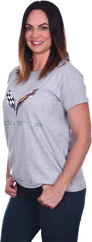 Miniatura 2 de JH DESIGN GROUP Camiseta Chevy Corvette C7 Emblem Mujer Negro Rojo Heather-Gris