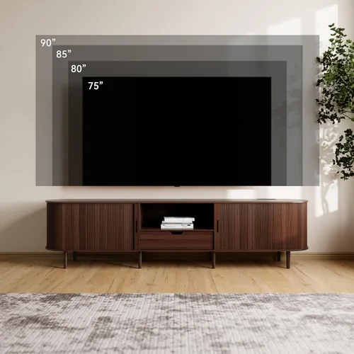 Miniatura 4 de DHH Soporte de TV acanalado de 71 pulgadas con toma de corriente para televisores de hasta 80 pulgadas, consola de TV con estantes ajustables y Negro