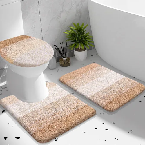 OLANLY Juego de alfombras de baño de 3 piezas, alfombra de baño de microfibra suave absorbente, alfombra de contorno en forma de U para inodoro y