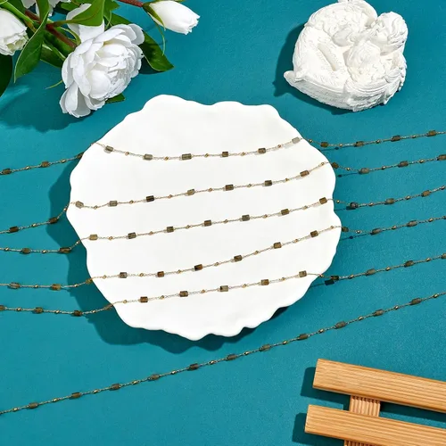 Miniatura 4 de Cadenas de cuentas rectangulares naturales sin soldar, cadena de rosario con hallazgos dorados para mujeres y niñas, Latón+Esmalte