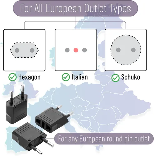 Miniatura 5 de Bates - Adaptador de enchufe europeo, 3 piezas, negro, adaptador de viaje, adaptador de enchufe de EE. UU. a Europa, adaptador de la UE, adaptadores