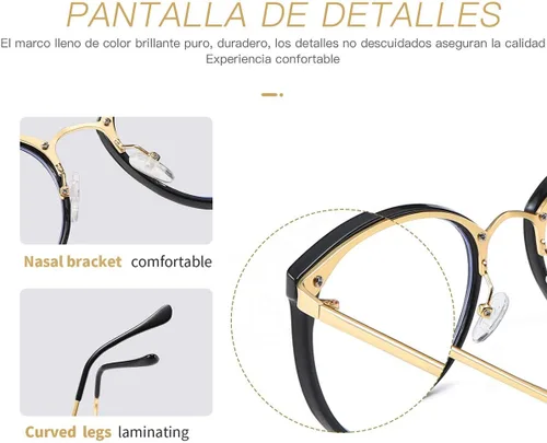 Miniatura 4 de (3 unidades) gafas de bloqueo de luz azul para mujer y hombre gafas de ordenador marco de metal (negro, leopardo, rosa)